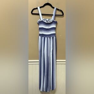 Nuon Purple White Striped Cropped Jumpsuit Size Medium Viscose